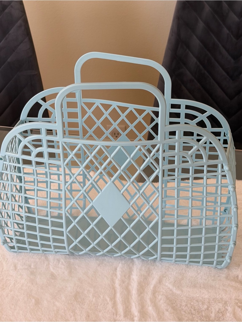 Vintage Style Light Blue Jelly Bag / Retro Lattice Tote Basket
